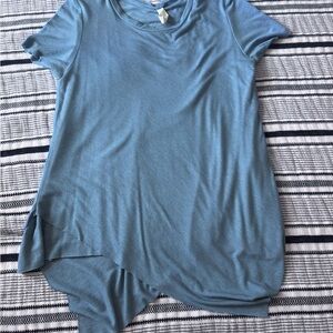 Elan Sky Blue Asymmetrical Short Sleeve Top